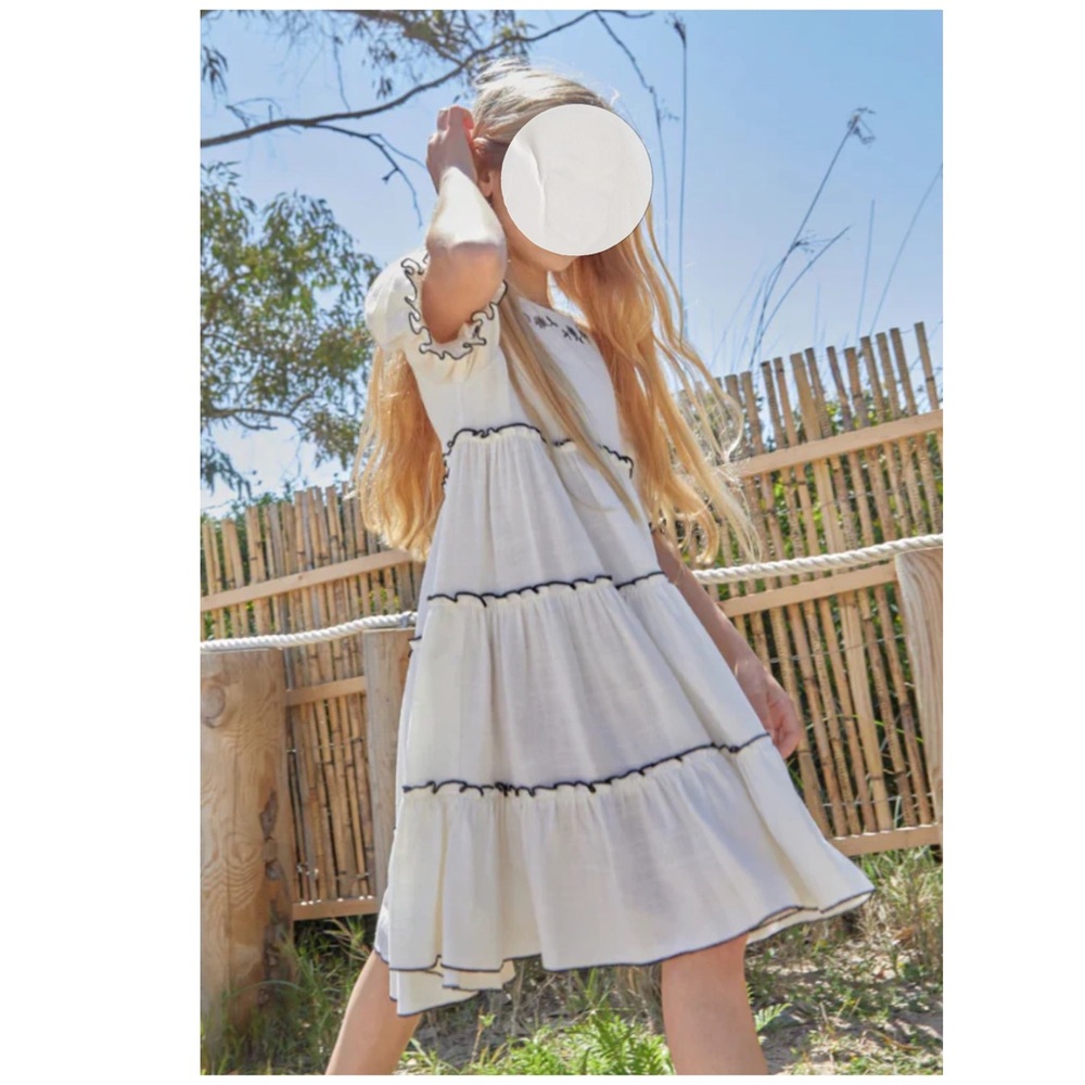 NUECES IVORY EMBROIDERED TIERED DRESS.